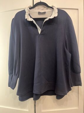 Tuckernuck Pomander Place Navy Top with White Ruffle Collar